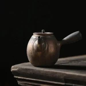 front view of 200ml bronze ceramic side handle teapot with infuser