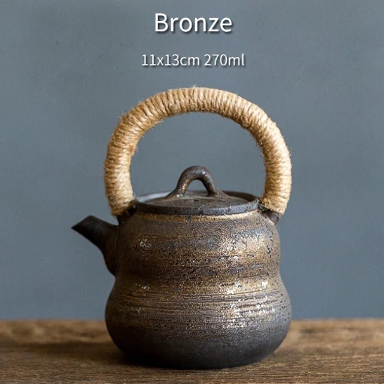 bronze color variant of gourd ceramic teapot with infuser