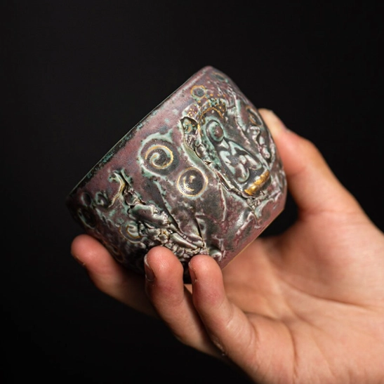 140ml Buddha relief ceramic tea cup top view showing opening