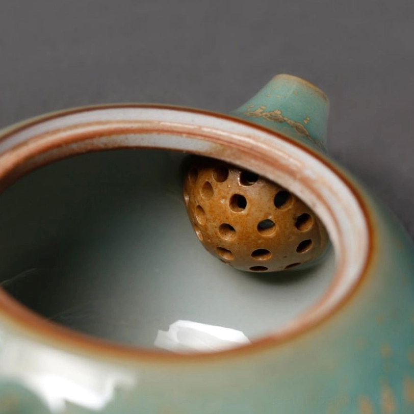 built-in spherical infuser filter inside the ceramic teapot