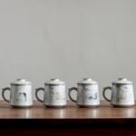 full set of cat pattern ceramic tea infuser mug with lid and strainer