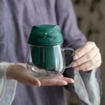 Full product view of 12oz cat glass tea infuser mug with ceramic filter