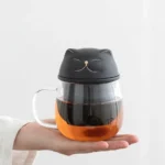 12oz cat lid glass tea infuser mug with ceramic strainer for loose leaf tea