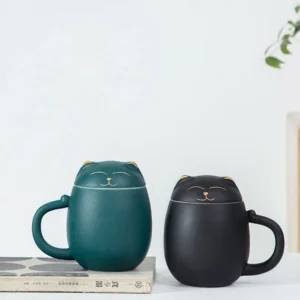 full set of cute cat ceramic tea infuser mug with matching tea canister