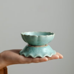 Full set of celadon ceramic lotus tea strainer with matching stand