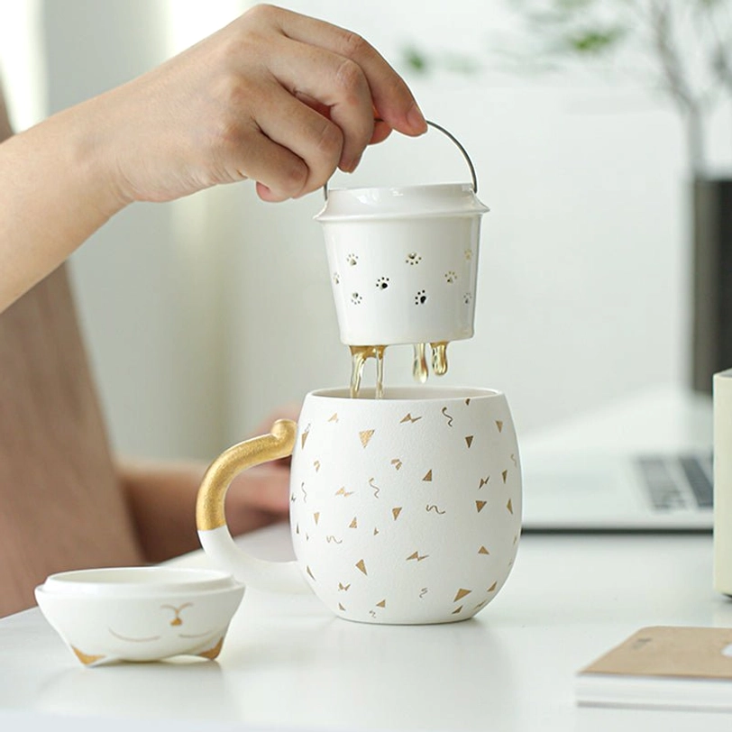 ceramic tea infuser with stainless steel handle for lucky cat tea mug