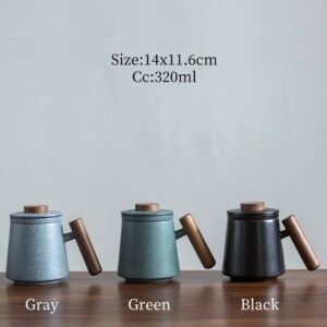 320ml ceramic tea infuser mug with built-in strainer wooden handle lid