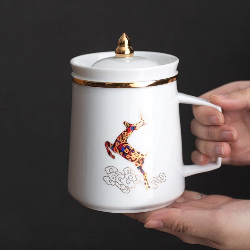 full assembled ceramic tea infuser mug with lid and removable filter