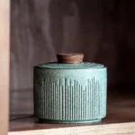ceramic tea storage caddy with wood lid main view