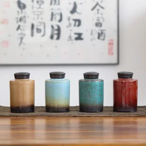 full collection of 4 styles of airtight ceramic tea storage canisters