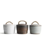 ceramic tea storage canister set with hemp handle main view