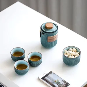 190ml ceramic travel tea set fully assembled outside carrying case