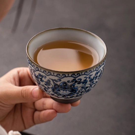 Chinese blue and white porcelain tea cup full product view