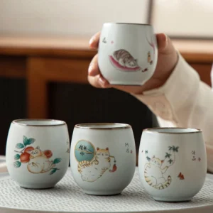 full collection of 100ml chinese ceramic cat tea cups with different designs
