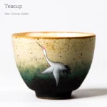 100ml kiln changed glaze Chinese ceramic crane tea cup side view