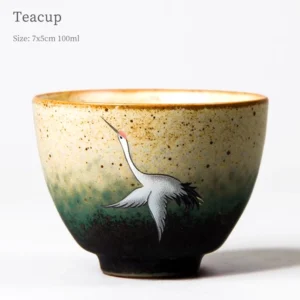 100ml kiln changed glaze Chinese ceramic crane tea cup side view