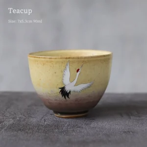 full product shot of 90ml chinese ceramic crane gongfu tea cup