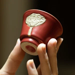 full set of ceramic lotus relief chinese tea cup with matching saucer