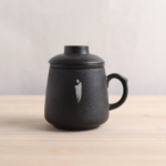 style a 13oz black matte chinese ceramic tea mug with infuser and wooden lid