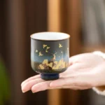 70ml blue gradient Chinese deer ceramic tea cup full view