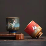 collection of three styles chinese deer panda ceramic tea cups