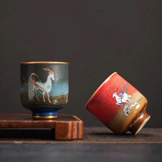 collection of three styles chinese deer panda ceramic tea cups