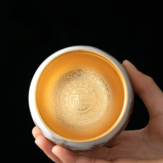 Base view of Chinese dragon ceramic gongfu tea cup with gold marking