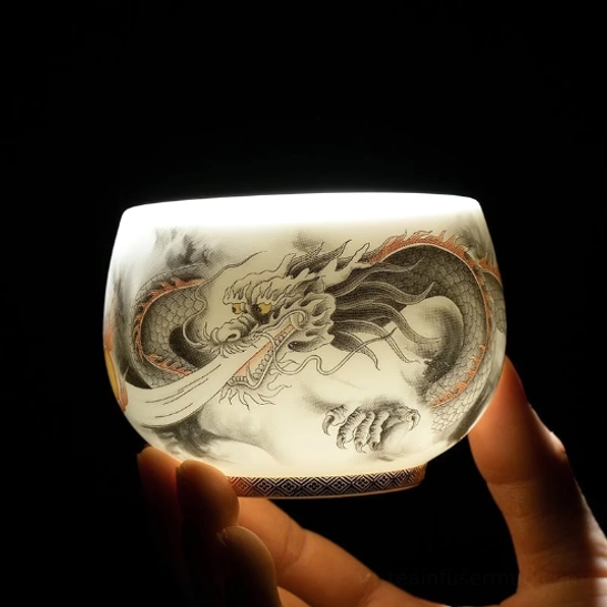 Translucent test of Chinese dragon ceramic gongfu tea cup 170ml