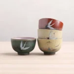 Full set of traditional Chinese ceramic tea cup with matching tea caddy