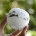 150ml chinese white porcelain tea cup with ink wash landscape pattern