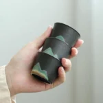 stackable chinese landscape ceramic tea tasting cups set