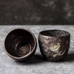 Set of 2 100ml Chinese lotus relief clay tea cups full set view