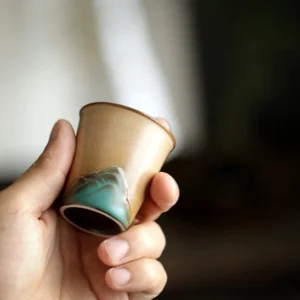 chinese mountain relief ceramic gongfu tea cup 45ml overall view