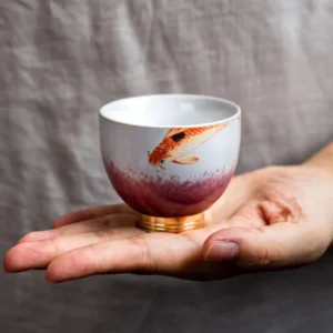 front view of 80ml chinese porcelain koi fish tea cup