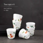 set of six white porcelain koi fish chinese tea cups 60ml 2oz