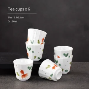 set of six white porcelain koi fish chinese tea cups 60ml 2oz