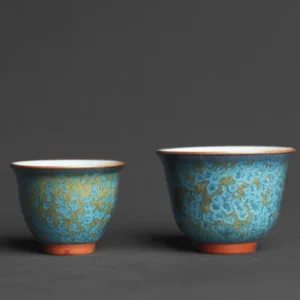 set of two blue green art glaze chinese porcelain kung fu tea cups