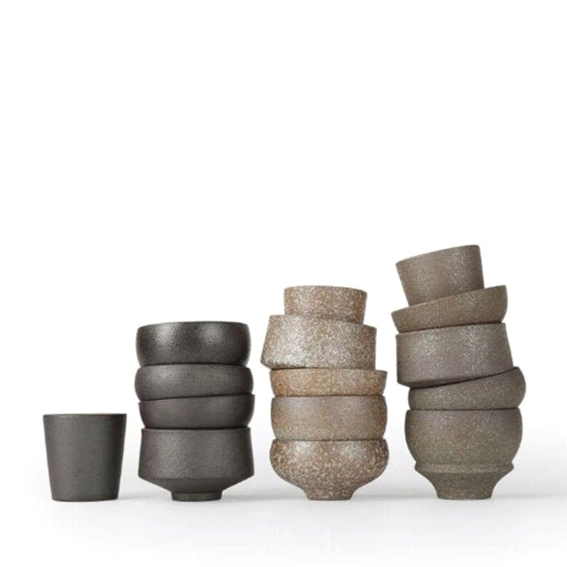 authentic chinese rough clay tea cups multiple sizes blue white speckled