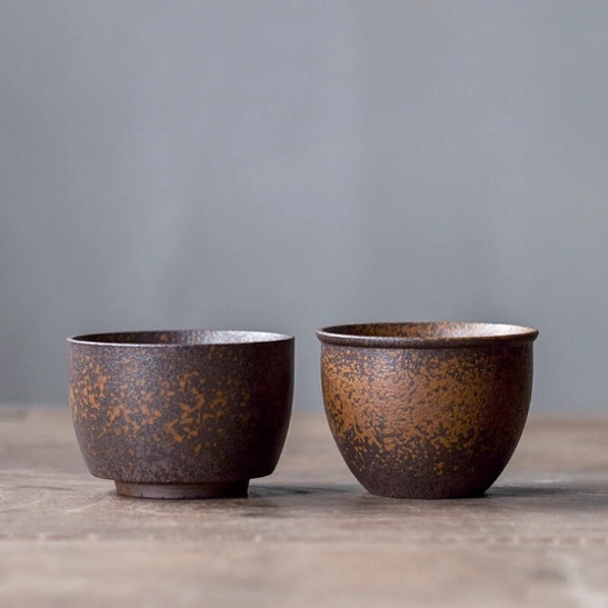 Close up of unique iron rust glaze texture on Chinese tea cup