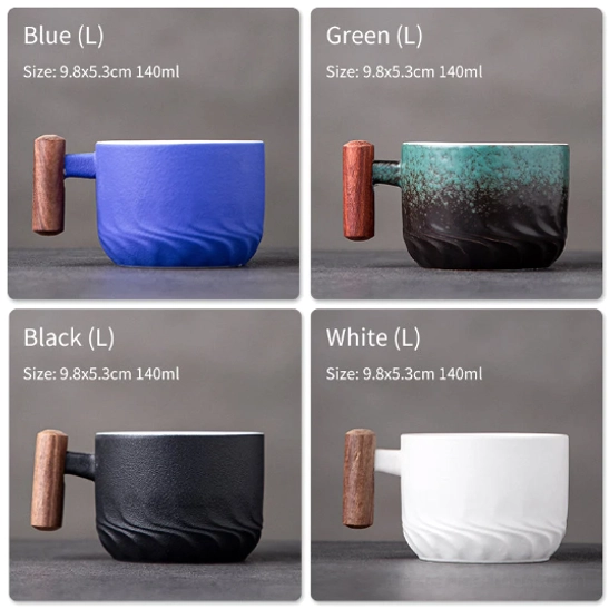 Ceramic tea cup with wooden handle on a tea table for gongfu tea