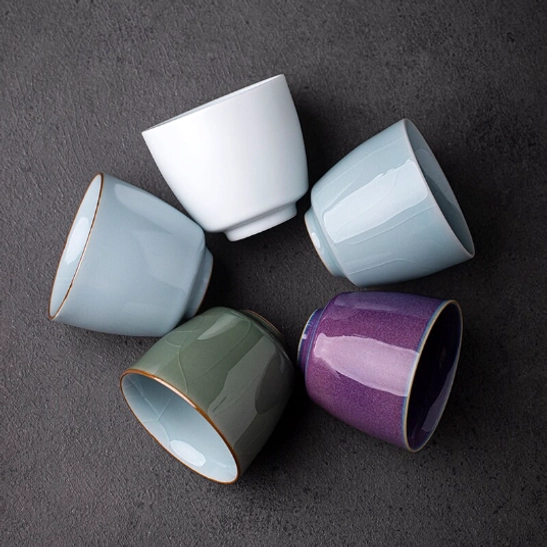 Overhead view of empty traditional Chinese ceramic tea cup 110ml