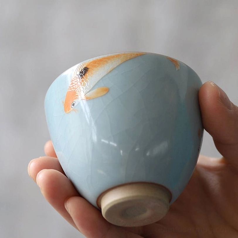 ruyao crackle glaze texture on blue porcelain tea cup