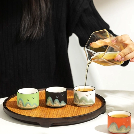 Ink mountain Chinese tea cup set luxury gift box packaging