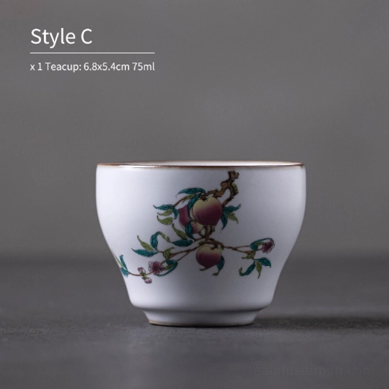 style C peach blossom pattern 75ml chinese ceramic tea cup, symbolizing longevity