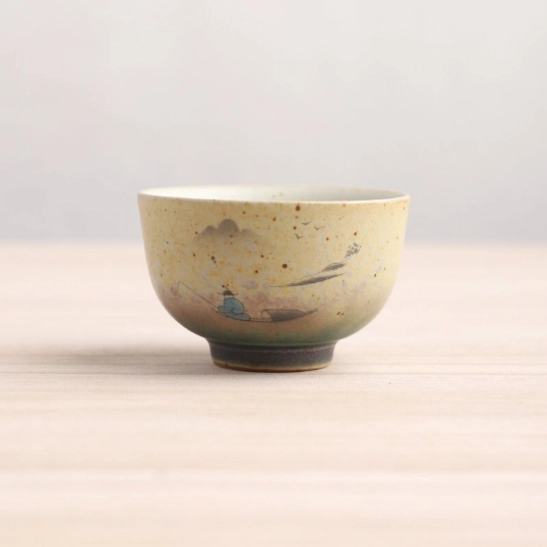 Style C red ceramic Chinese tea cup with hand-painted white crane design