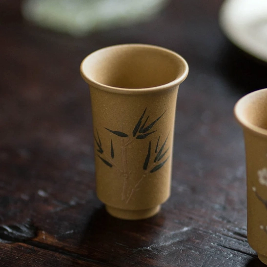 base view of handmade chinese purple clay tea cup