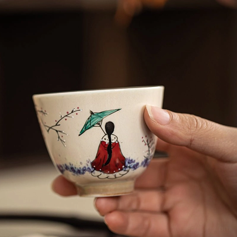 classical figure hand decorated small japanese gongfu tea cup