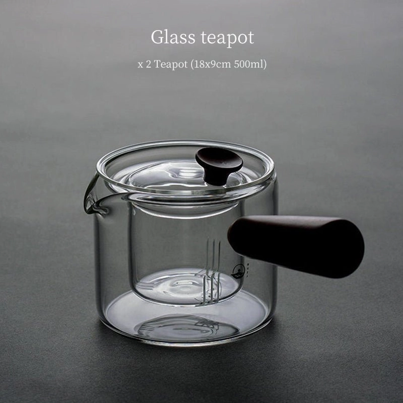 clear 500ml glass kyusu teapot showing tea brewing through transparent body