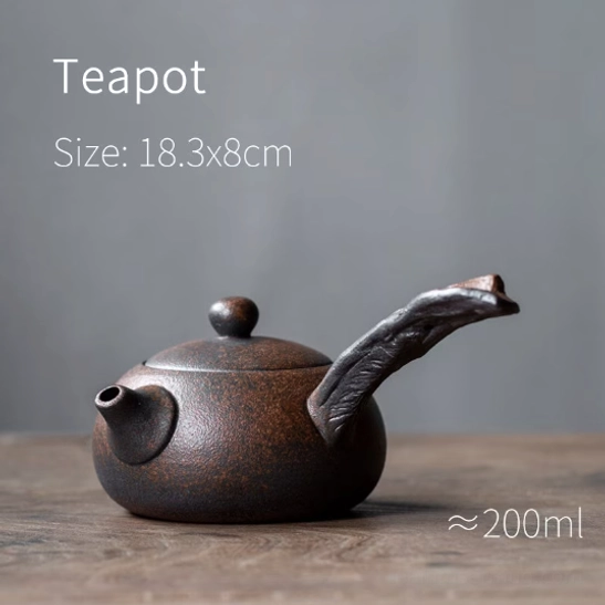 close up of natural branch handle on ceramic kyusu teapot