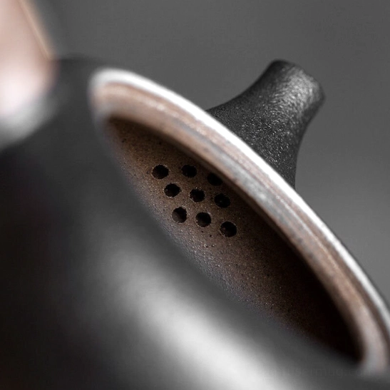 close up of built-in filter holes of 220ml ceramic teapot